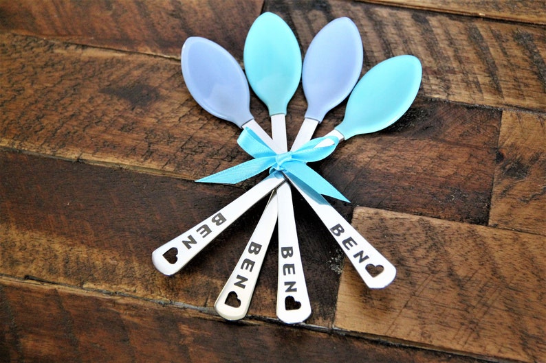 Personalized Baby Boy Spoons Personalized Baby Gifts for Boys Baby Boy Gift Baby Shower Gift Baby Boy Set of Two or Four image 3