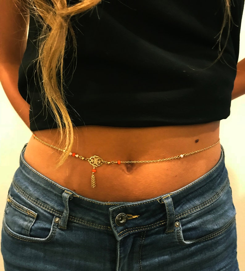 Coral Belly Chain Moonstone Belly Chain 24K Gold Plated