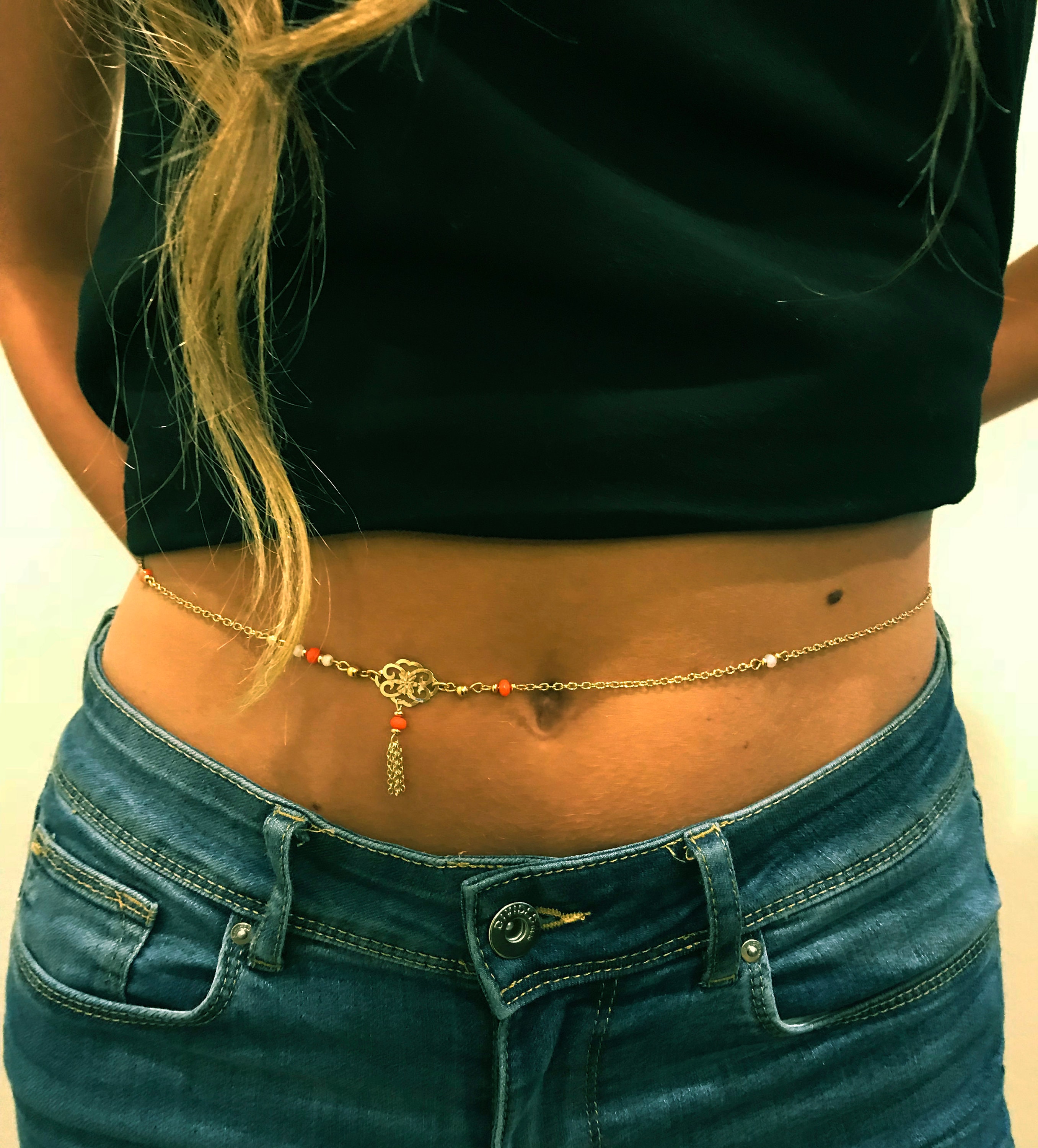 24K Gold Plated Coral Belly Chain Coral Belly Chain Etsy India