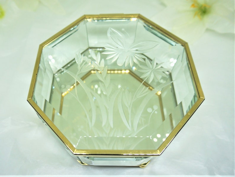 Bevelled Glass; Mirrored; Hexagonal; Hinged Jewel Case; FREE SHIPPING !!!