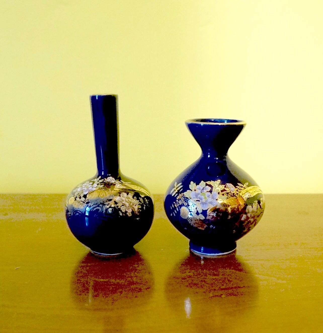 Cobalt Blue Small Oriental Vases Set of Two approx. 3 x 3.5 Etsy