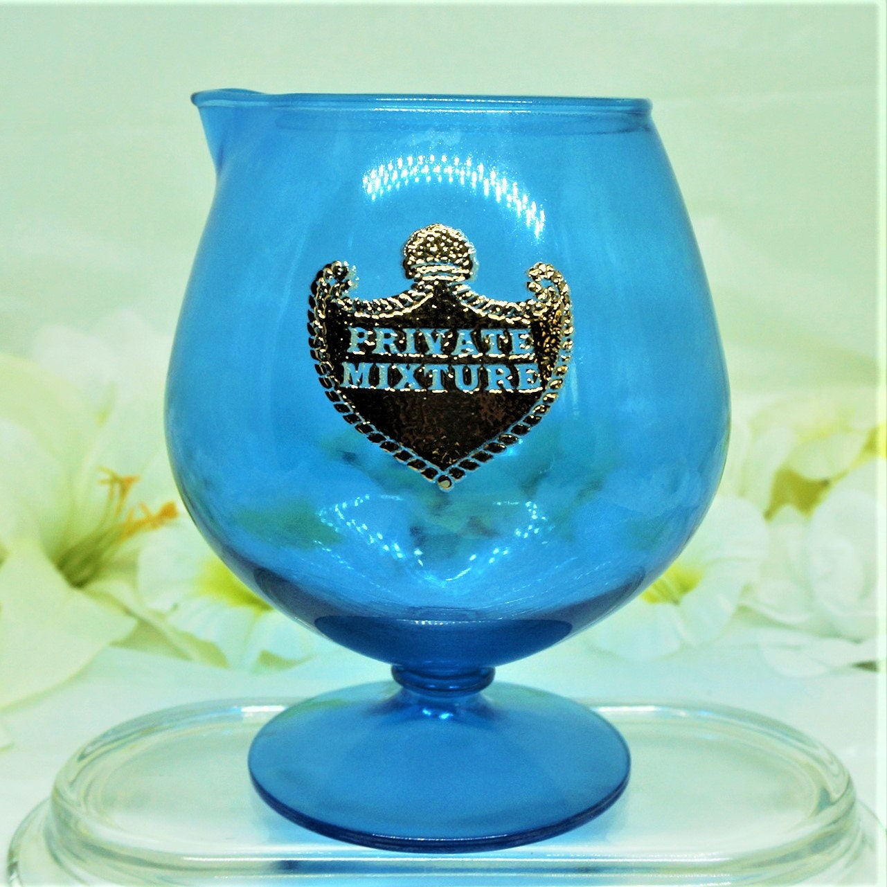 Blue Glass Brandy Snifter Pour Spout Wide Private Mixture Etsy