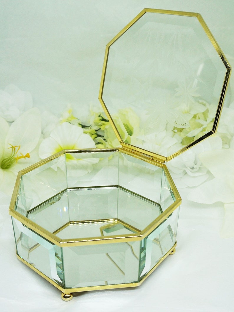 Bevelled Glass; Mirrored; Hexagonal; Hinged Jewel Case; FREE SHIPPING !!!