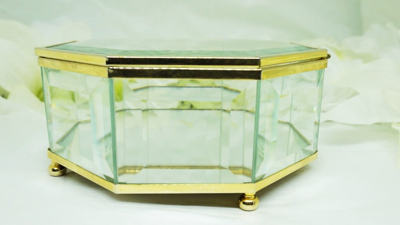 Bevelled Glass; Mirrored; Hexagonal; Hinged Jewel Case; FREE SHIPPING !!!