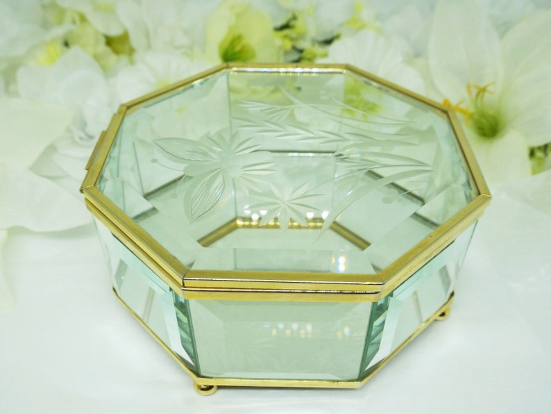 Bevelled Glass; Mirrored; Hexagonal; Hinged Jewel Case; FREE SHIPPING !!!