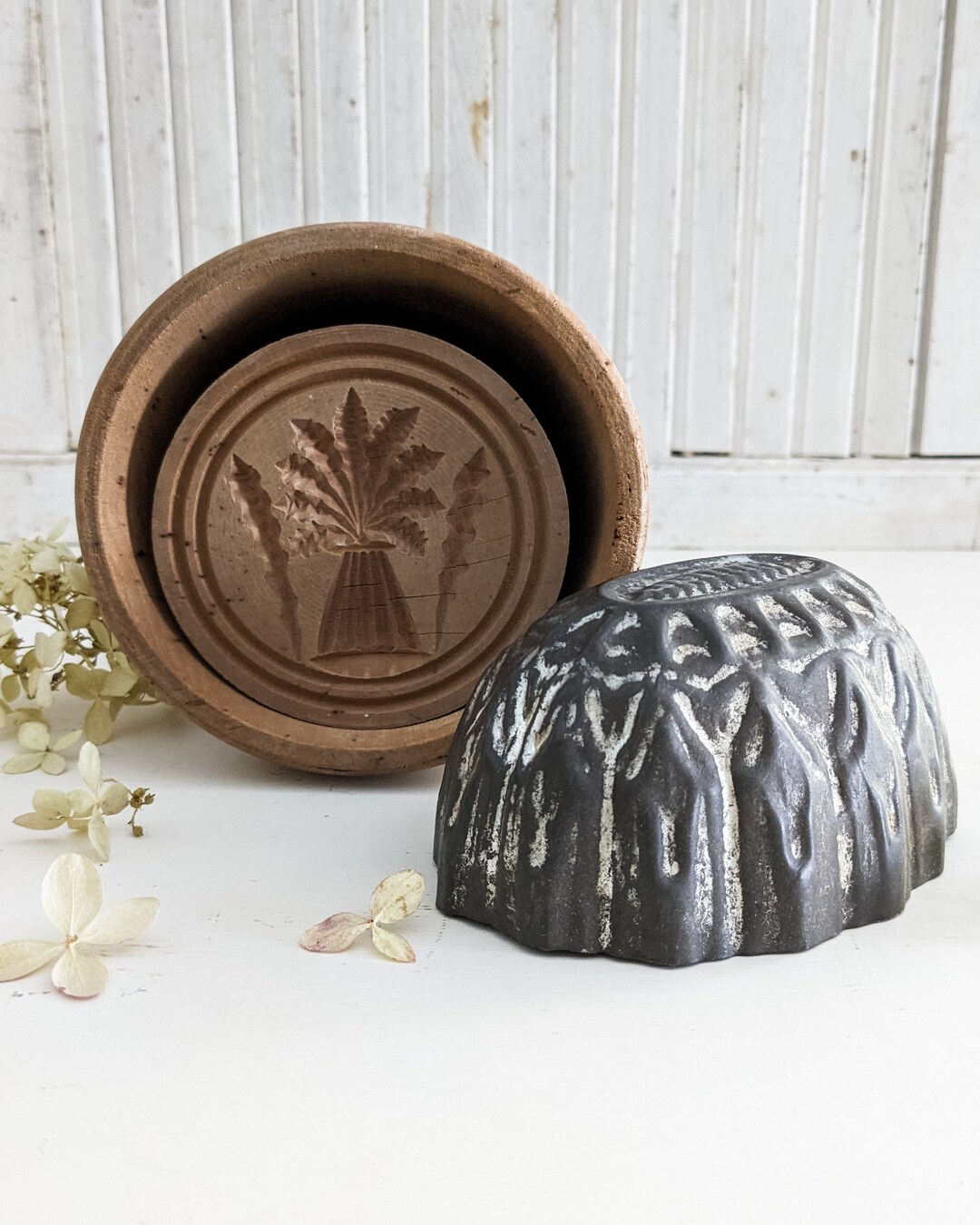 Primitive Butter Stamp Antique Wooden Butter Press Wheat Butter Stamp