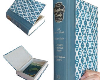 Dark Teal Damask Hollow Book Safe | Hollowed Out Book Box | Secret Book Gift Box | Stash Box | Secret Hidden Storage Compartment Vintage