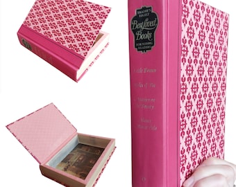 Pink Damask Hollow Book Safe | Hollowed Out Book Box | Secret Book Gift | Stash Box | Secret Hidden Storage Compartment Best Loved Vintage