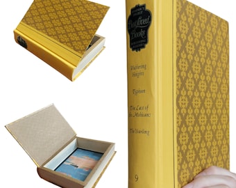 Yellow Damask Hollow Book Safe | Hollowed Out Book | Book Box | Secret Book Gift Box | Stash Box | Secret Hidden Storage Compartment Vintage