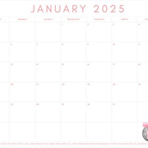 Coquette Pink 12 Month Printable Calendar