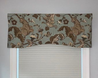 Shaped window valance, brown and floral window curtain valance