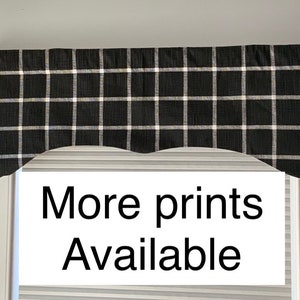 black and white valance,decorative valance, window curtain, scalloped style. Black and white, lined black and white valance