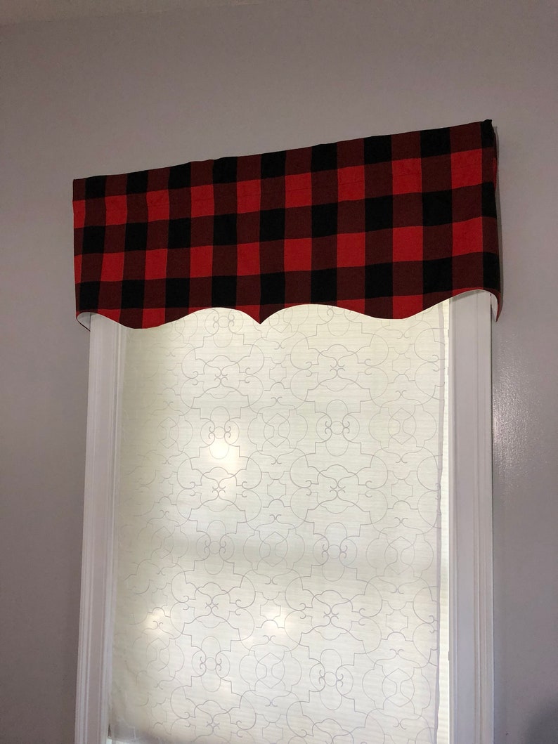 Scalloped Red and Black Buffalo Plaid valance. Custom windows Etsy