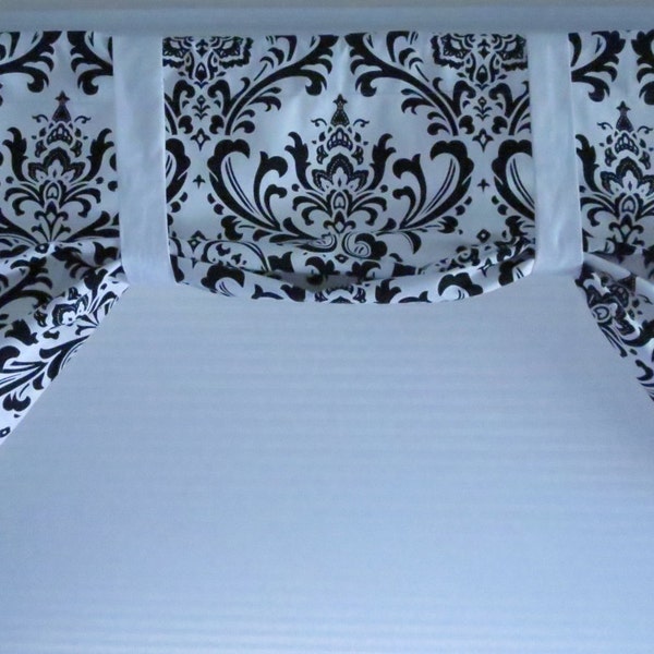 Cenefa de algodón para ventana con lazo, damasco negro, forrada