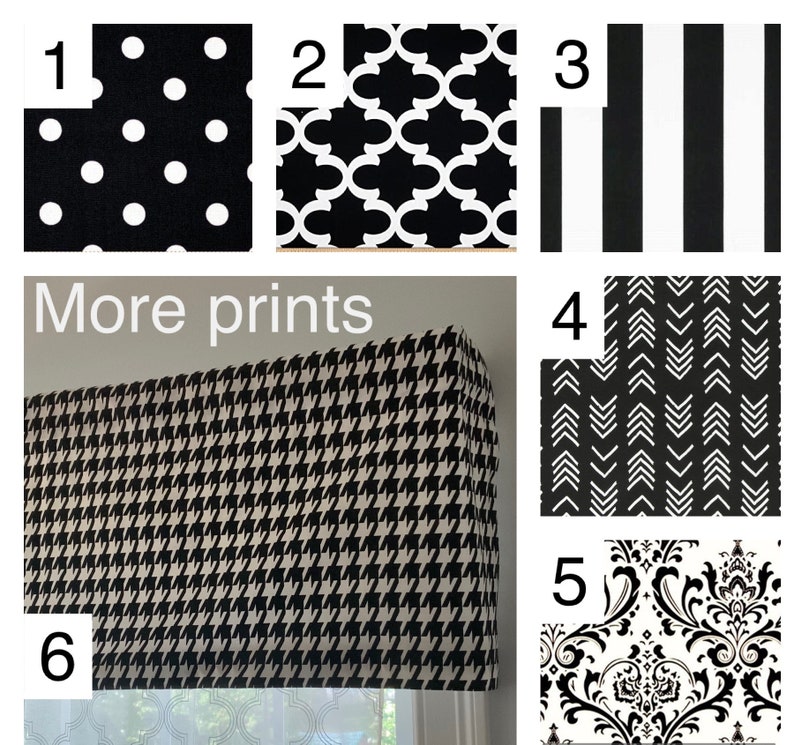 Black and white window valance, lined window valance black and white, decorative valance, lined black and white valance image 3