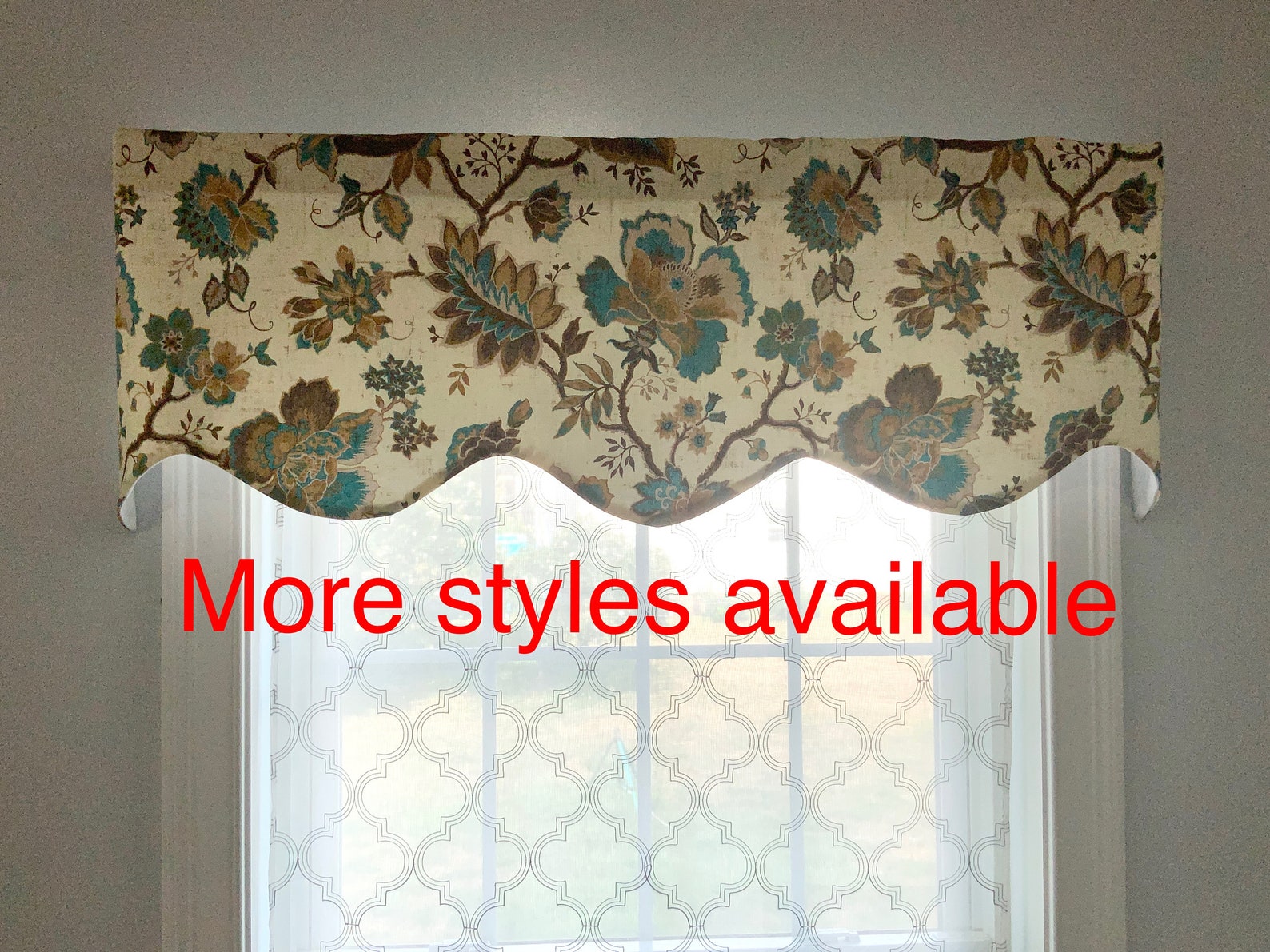 Window Valance Turquoise Valance Scalloped Valance Floral Etsy