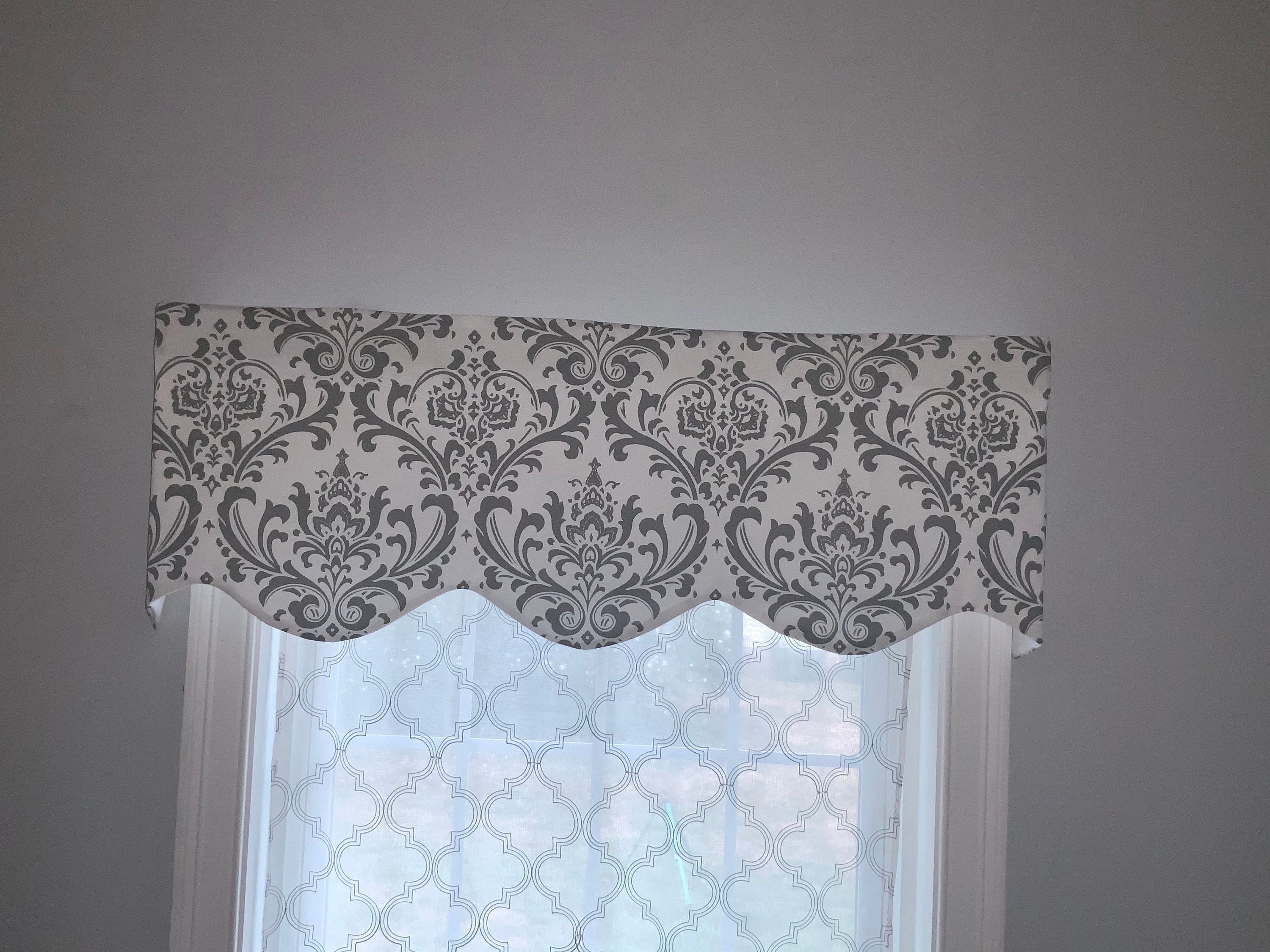 Gray Damask Window Valance, Scalloped Curtain, Custom Made - Etsy