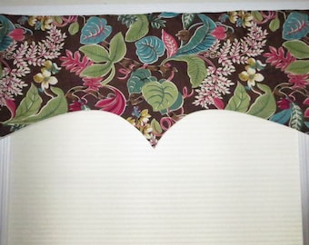 FLORAL VALANCE, brown window valance, shaped window treatment, flower multicolor valance