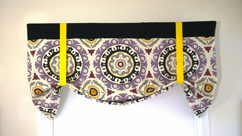 purple Tie up suzani valance cream tie up window valance black