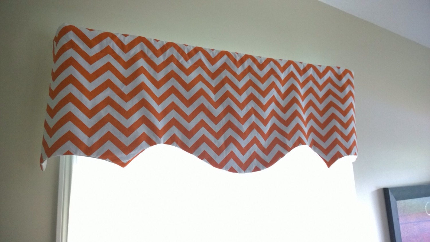 Chevron Orange Valance, Original design from Coolroomdecor, Up to 52" wide X 16 " long, Choose your color. Chevron valance, Zigzag  Valance