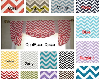 Premier print tie up chevron valance, navy , red, green, blue,purple and more  fabric color, from 28 to 50 inches  wide and 24 inches long