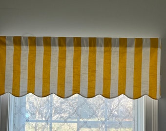 Striped Window valance, Yellow and White valance, all color striped valances, 52 inches wide x 16 inches long valance, custom shaped valance