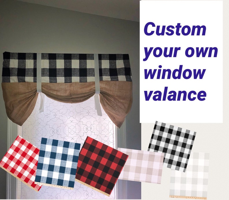 Buffalo Plaid Tie Up Curtain Window Valance Country Kitchen Image 0
