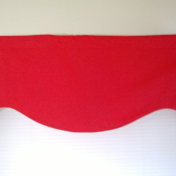 Solid Red scalloped Valance, lined cotton valance Red.  All solid color and more shapes.  50 x16 valance