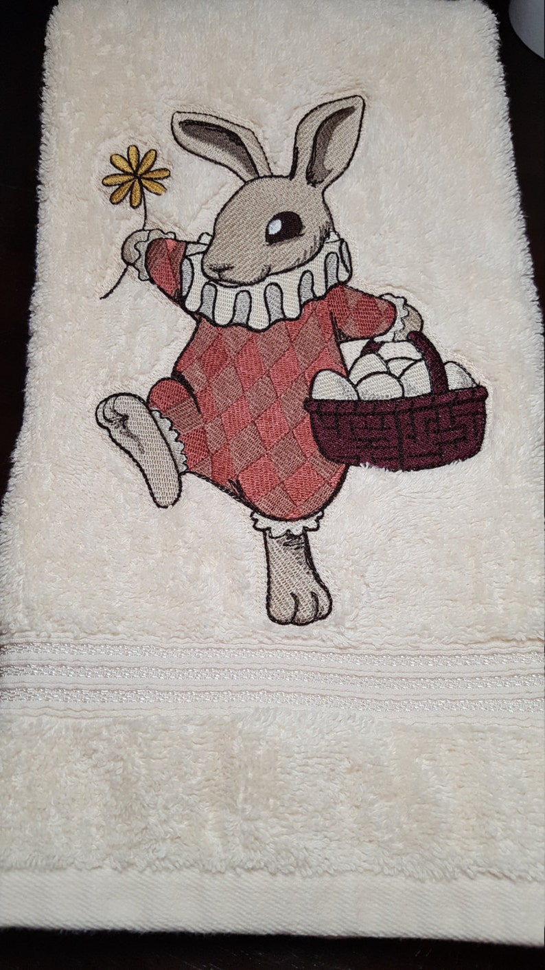 Embroidered Vintage Easter Bunny Hand Towel Made to Order Etsy