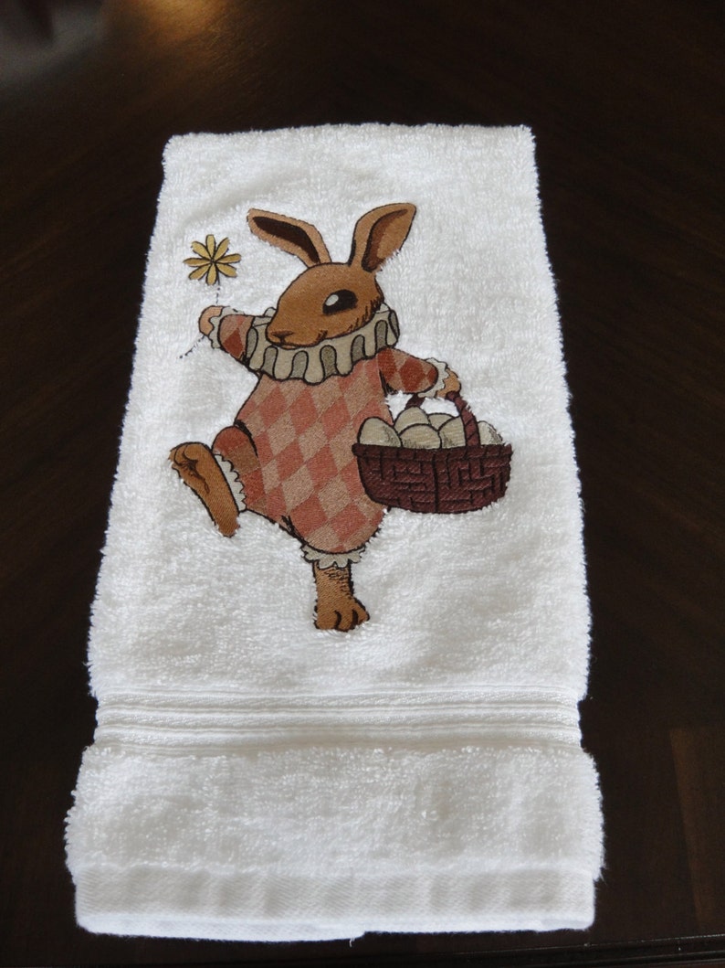 Embroidered Vintage Easter Bunny Hand Towel Made to Order Etsy