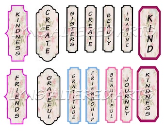 Vertical Word Labels  for Junk Journaling