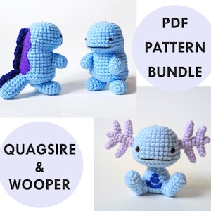Quagsire and Wooper Amigurumi Crochet Pattern Bundle