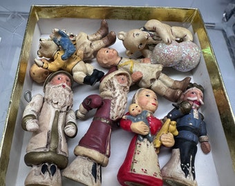 Vintage Poliwogg Miniatures Collectables Lot of #8 Santa, Nut Cracker, Boy Angels, Bear's -1-2" tall.
