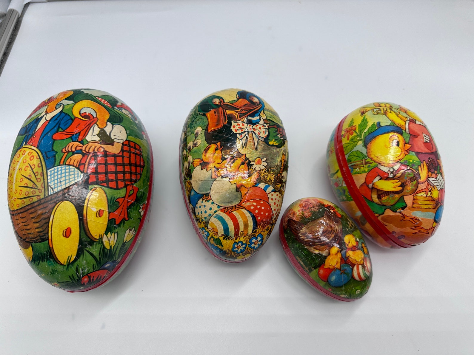 Vintage Paper Mache Easter Eggs Lot of #4 Candy Container Made in Germany Nice Lot -3