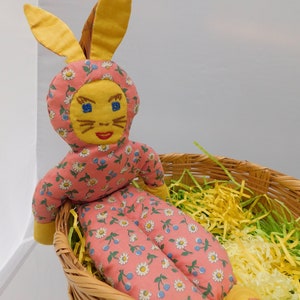 Vtg 60's Easter Rabbit  Doll with Embroidered Face Stuffed -13" long