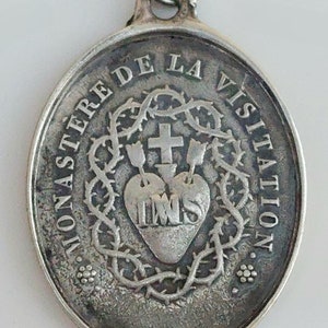 Antiek Visitandine-medaillon: Enfant de Marie + Salesian Sister Klooster van de Visitatieorde VSM Onbevlekt Hart van de Heilige Maria-medaille