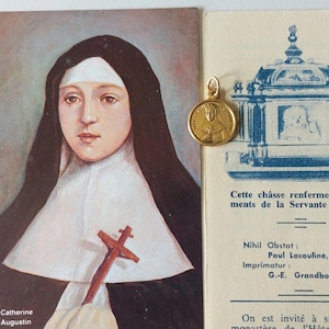 軽量 Bl Marie-Catherine de Saint-Augustin Longpre メダル + 祈祷カード - ヴィンテージ Blessed New France/Quebec Canada + Normandy 修道女チャーム