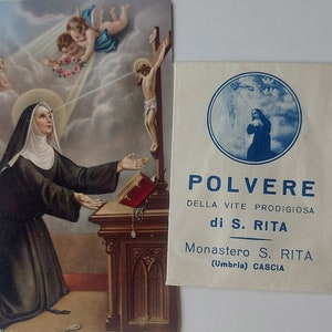 Płatki róż z motywem świętej Rity: Cascia Patronka Spraw Zagubionych i Niemożliwych, Ofiar Nadużyć, Wdów - Koperta Klasztorna w Umbrii
