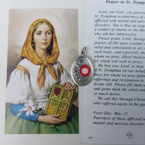 Médaille de la relique de Sainte Dymphne + sainte prière/cartes illustrées || Saint patron des maladies mentales, de la dépression, des psychologues, de la psychiatrie et de la maladie d'Alzheimer