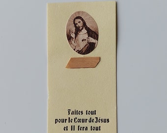 St Marguerite-Marie Relic Card: Antique Apparition Garden Hazelnut Wood w Sacred Heart of Jesus Devotion Promoter Saint Alacoque