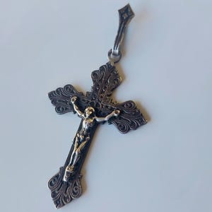 Antique Pardon Crucifix Pendant Signed G Blot—&quot;Father Forgive Them&quot; Vintage French Catholic Indulgenced Gift—Individual Corpus, IRNI Cross