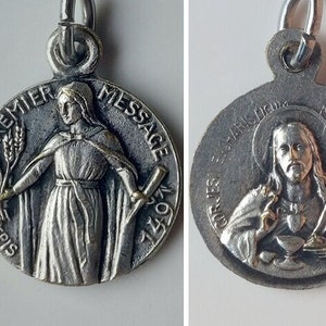 Vintage Notre Dame des Trois Epis Medal: Silver-Plated Eucharistic Heart, France 1940