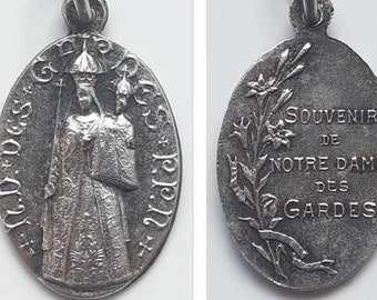 3/4" Notre Dame des Gardes Medal: Antique Souvenir Vintage Oval Trappistine Abbey at Saint-Georges-des-Gardes Pendant--Catholic Gift for Her