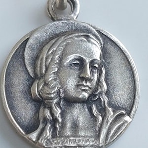 1 Vintage St Mary Magdalene Medal with Guardian Angel—Small Round French Catholic Perfumer Patron Saint Necklace Pendant/Medallion