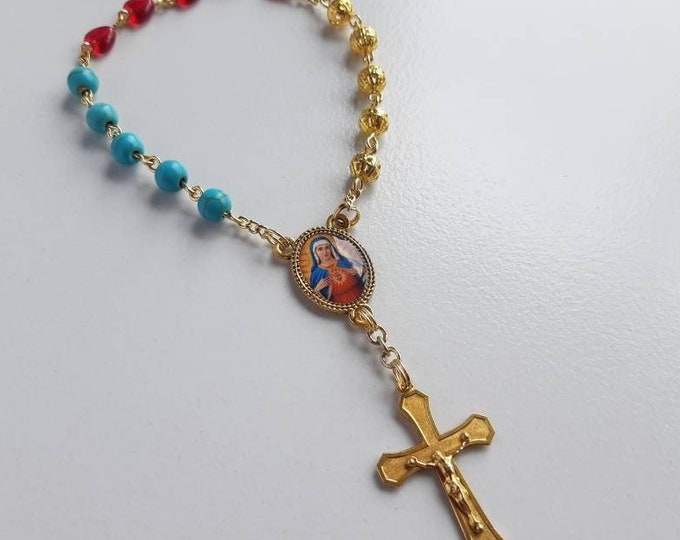 Little Chaplet of the Immaculate Heart of Mary: 15 Blue/red/gold Bead ...