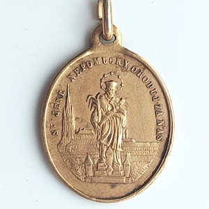 Antique Slovakian-Language Medal w/ St John of Nepomuk, Patron of Bohemia + Cyril & Methodius Apostles to the Slavs—Vintage Catholic Pendant