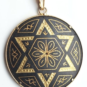 Large Vintage Damascene Gold Plated Star of David/Six-Point Cross Pendant + Center Rose: Black + 24k Gold Plating Cross from Toledo, Spain