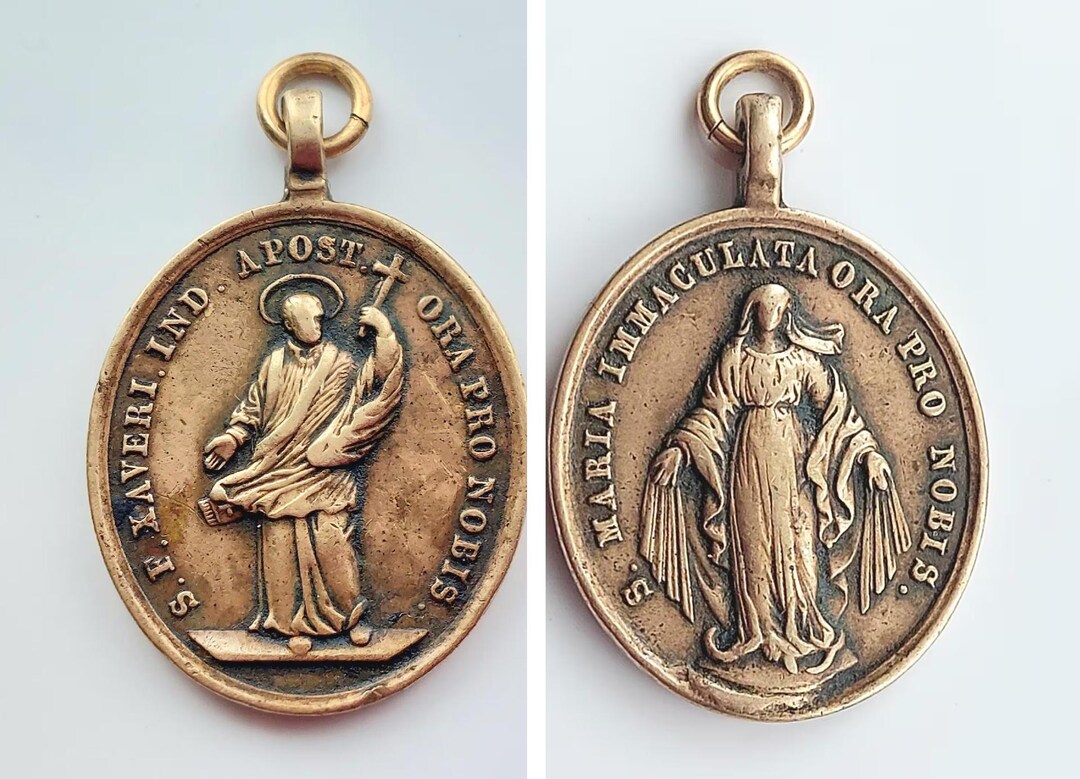 Antique St Francis Xavier Medal—large Vintage Oval Italian Catholic ...