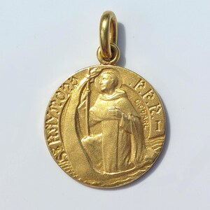 St Raymond Gold-Plated Medal: Catalan Dominican Canon Lawyer/Catalonia Patron Saint w Cloak--Vintage Spanish Catholic Ramon Penafort Pendant