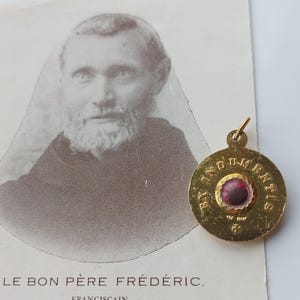 1988 Frederic Janssoone Relikt Medaille + Vintage Gebetskarte: Guter Pater Ghyvelde/Saint-Yves, Quadebe French Canada Blessed Father Missionar